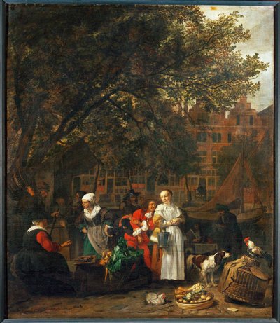 Mercado de verduras en Ámsterdam, Países Bajos ... de Gabriel (attr. to) Metsu
