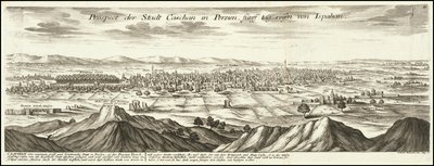 1720 ilustración - Perspectiva de la ciudad de Cashan en Persia a cinco días de viaje desde Ispahan de Gabriel Bodenehr