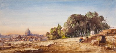 San Pedro, Roma, desde el Pincio (acuarela) de Gabriel Carelli