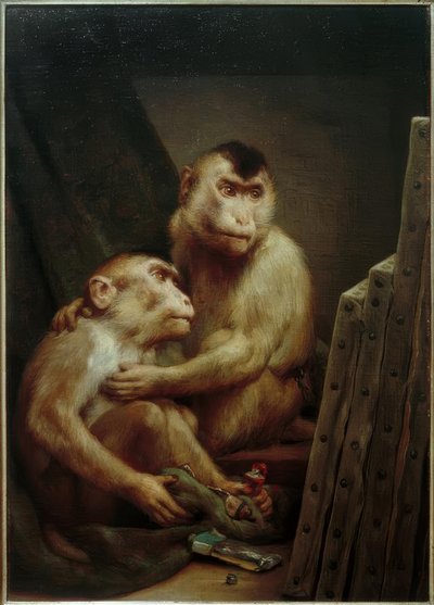 Monos mirando una pintura de Gabriel Cornelius Ritter von Max