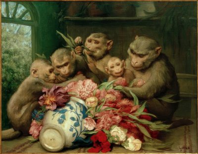 Botánico (monos con jarrón de flores) de Gabriel Cornelius Ritter von Max