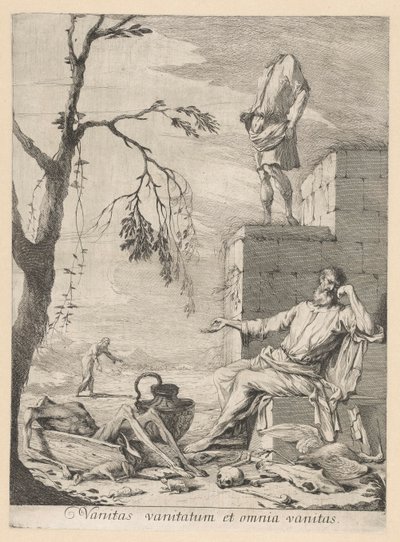 Filósofo llorón rodeado de simbología vanitas de Gabriel Ehinger