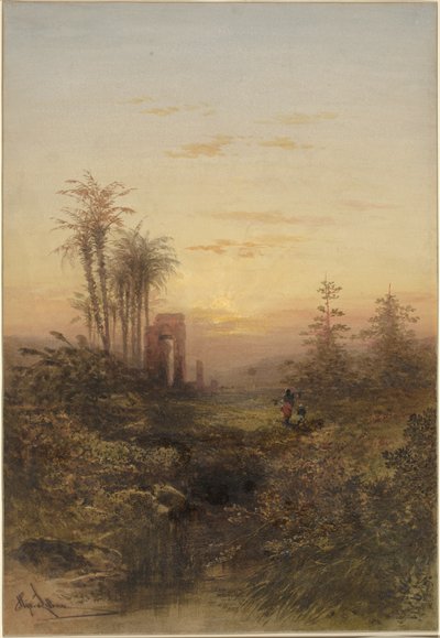 Atardecer en un Paisaje Oriental de Gabriel Hippolyte Lebas