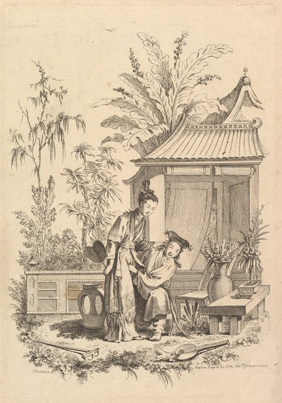 Escena de chinoiserie con figuras en un paisaje, siglo XVIII de Gabriel Huquier