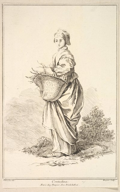 Campesina, del Recueil de diverses figures étrangères inventadas por F. Boucher de Gabriel Huquier