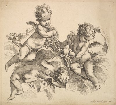 Tres niños con un plato de frutas, 1738-45 de Gabriel Huquier