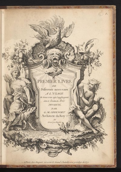 Impresión de título para una serie de seis adornos. Varios diseños para practicantes de bellas artes, primer libro (título de la serie) Premier livre de différents morceaux a l