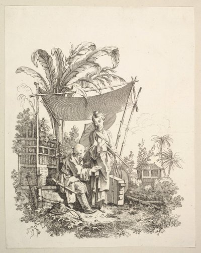 Mujer mostrando curiosidades a un soldado, ca. 1742 de Gabriel Huquier