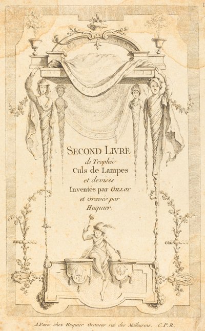 Segundo libro de trofeos, culs de lampes y divisas: página de título de Gabriel Huquier after Claude Gillot