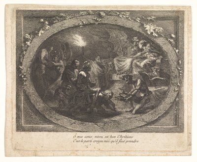 Voltaire llegó al infierno de Gabriel Jacques de Saint Aubin (school of)