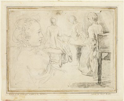 Cuatro visiones de una mujer joven de Gabriel Jacques de Saint Aubin