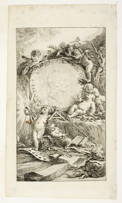 Frontispicio, lámina uno de Recueil de Poésies de Sedaine de Gabriel Jacques de Saint Aubin