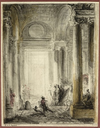 La entrada de la Academia de Arquitectura en el Louvre de Gabriel Jacques de Saint Aubin
