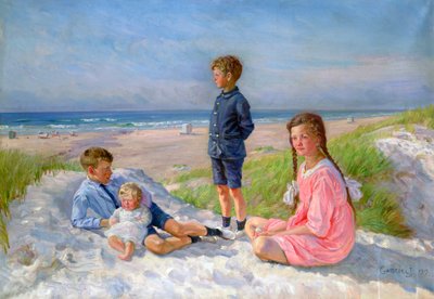 Erik, Else, Ove y Birthe Schultz en la playa, 1919 de Gabriel Jensen
