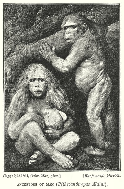 Ancestros del Hombre, Pithecanthropus Alalus (litografía) de Gabriel Max
