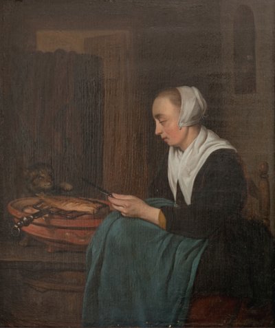 Una vendedora dormida de Gabriel Metsu