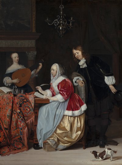 Una joven componiendo una pieza musical de Gabriel Metsu