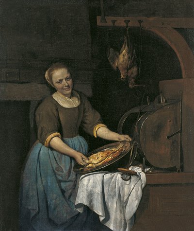 Camarera de cocina preparando pescado de Gabriel Metsu