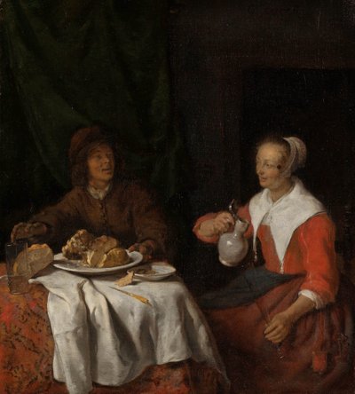 Hombre y mujer en una comida de Gabriel Metsu
