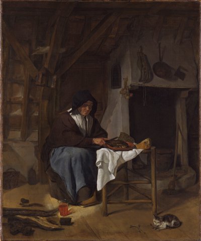 Anciana comiendo en un interior de Gabriel Metsu