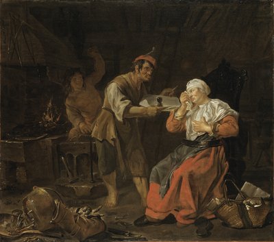 Mujer llorando en una herrería, c.1650 de Gabriel Metsu