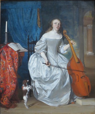 Mujer tocando una viola de gamba de Gabriel Metsu
