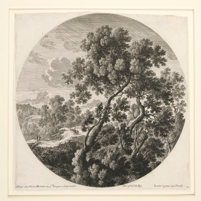 paisaje con dos viajeros y un castillo; y Pastor, Ovejas y Ganado en un Paisaje, de un conjunto de seis paisajes de Gabriel Perelle