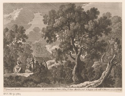 Paisaje con Cristo predicando a un pequeño grupo de personas. Paisajes con escenas de la vida de Cristo (título de serie) de Gabriel Perelle
