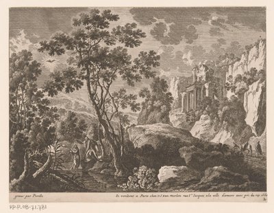 Paisaje con el bautismo de Cristo en el río Jordán Paisajes con escenas de la vida de Cristo (título de serie) de Gabriel Perelle