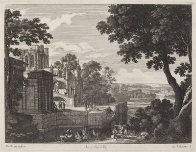 Gran paisaje con una abadía en ruinas de Gabriel Perelle