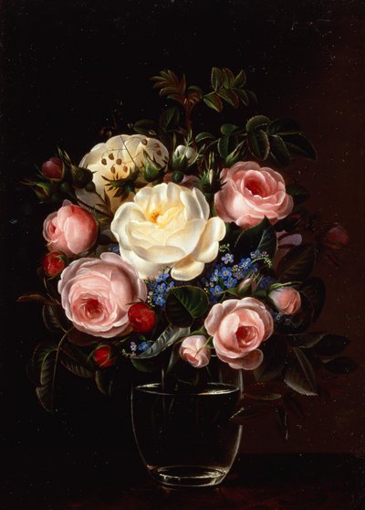 Peonías en un jarrón sobre una mesa (óleo sobre lienzo) de Gabriel Schachinger