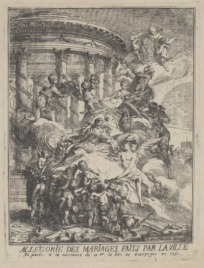 Alegoría de los matrimonios hechos por la ciudad de París al nacimiento del duque de Borgoña, 1751 de Gabriel de Saint Aubin