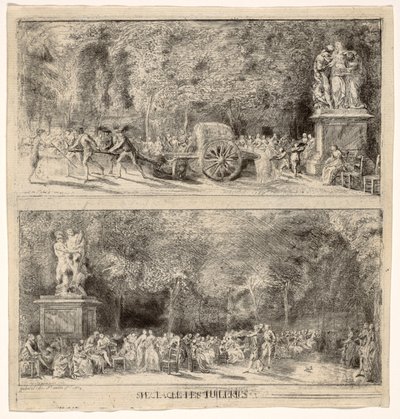 Escenas de las Tullerías: Las Sillas y el Carro de Agua, 1760, retocado 1763 de Gabriel de Saint Aubin