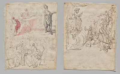 Escena teatral (anverso); Boutique de lencería y conversación (verso) de Gabriel de Saint Aubin