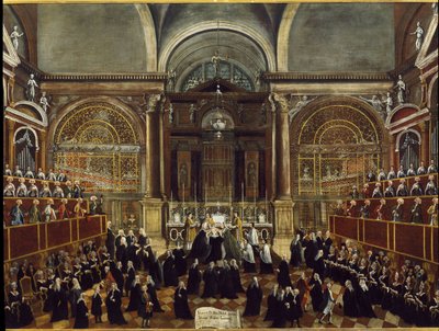 Ceremonia de toma de hábito de una monja en la Iglesia de San Lorenzo en Venecia (detalle). Pintura de Gabriele Bella (1730-1799) 1789 Dim 94x148 cm Venecia, Fondazione Querini Stampalia de Gabriele Bella