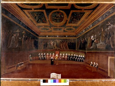 Consejo de los Diez en el Palacio Ducal en el siglo XVIII - Sala Del Consiglio di Dieci 1725 - La Sala del Consejo de los Diez, Palacio Ducal, Venecia (siglo XVIII) de Gabriele Bella