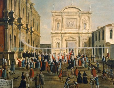 Dux y señores en la Iglesia de San Rocco en día santo, por Gabriel Bella (1730-1799) (detalle) de Gabriele Bella