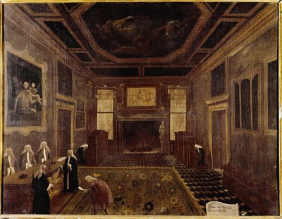 La Sala del Consejo de los Diez en el Palacio Ducal (Venecia, Sala dei Tre Capi del Consiglio dei Dieci) - Pintura de Gabriele Bella (ca. 1730-1799). Venecia, Fondazione Querini Stampalia de Gabriele Bella