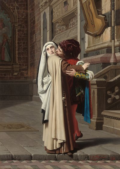 El Abrazo de Fra Filippo Lippi y Lucrezia Buti, 1871 de Gabriele Castagnola