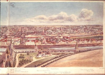 Panorama de Moscú, representando las murallas del Kremlin y el río Moskva, 1819 de Gadolle
