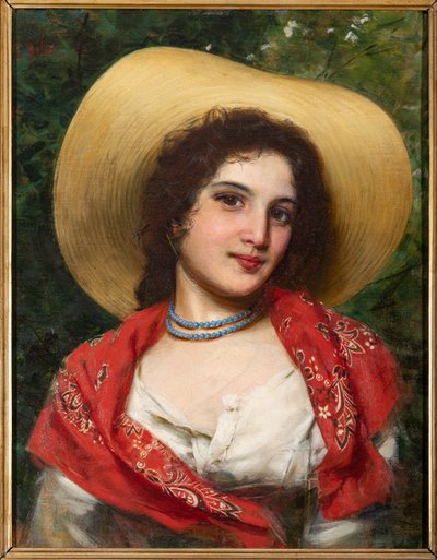 Niña con sombrero amarillo (óleo sobre lienzo) de Gaetano Bellei