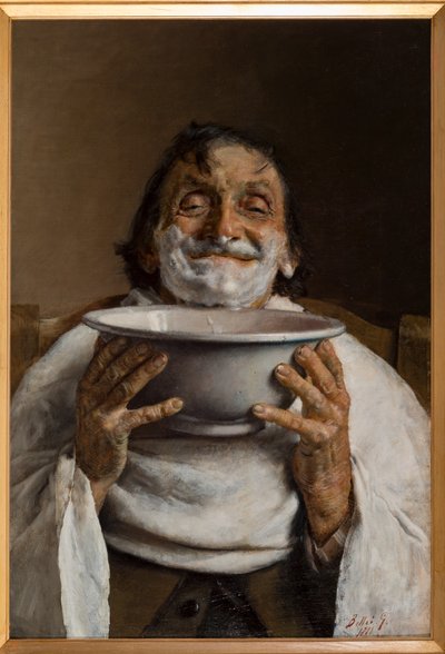 Hombre en la barbería (óleo sobre lienzo) de Gaetano Bellei