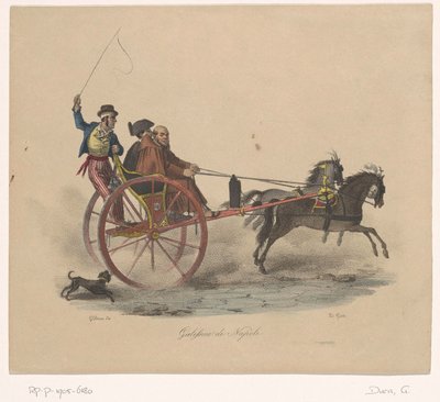 Tres hombres en un carruaje Galessino di Napoli (título sobre objeto) de Gaetano Dura
