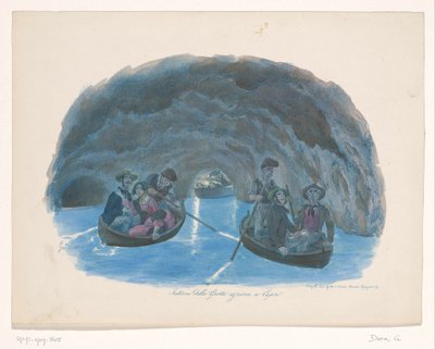 Cifras en botes de remos en la Cueva Azul en Capri Interno della Grotta azzurra a Capri (título sobre objeto) de Gaetano Dura