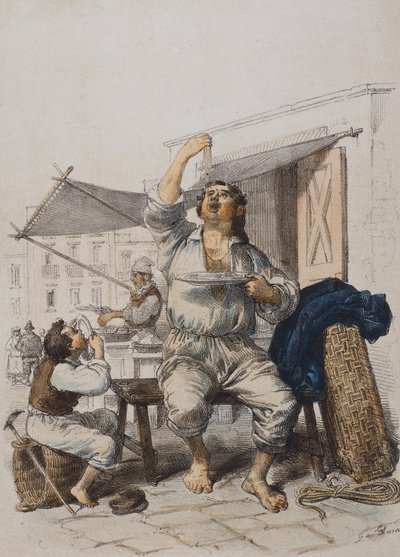 Mangia Maccaroni (Comedores de pasta), grabado, Italia de Gaetano Dura