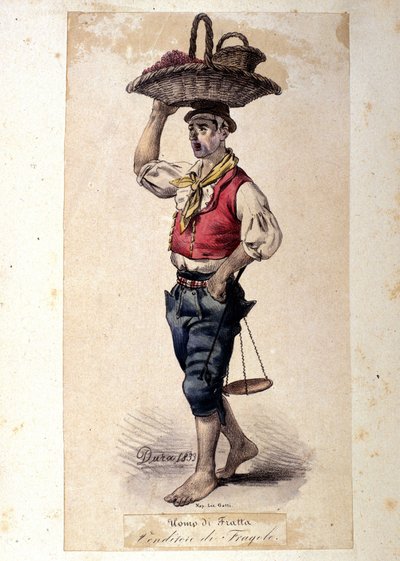 Pequeño oficio napolitano: el vendedor de fresas. Litografía de G. Dura de Gaetano Dura