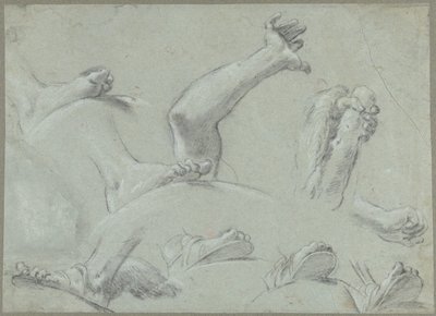 Hoja de croquis con estudios de pies, manos y un brazo de Gaetano Gandolfi