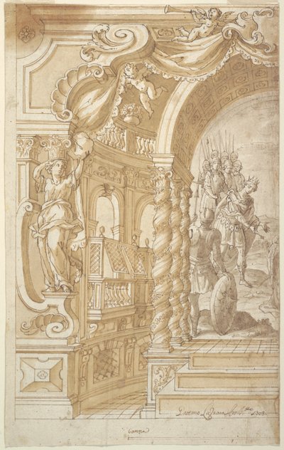 Diseño para una Decoración Mural Ilusionista, con un Rey Acompañado de Soldados de Gaetano Lazzara