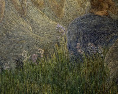 Hierba y flores, detalles de La Maternidad de Gaetano Previati