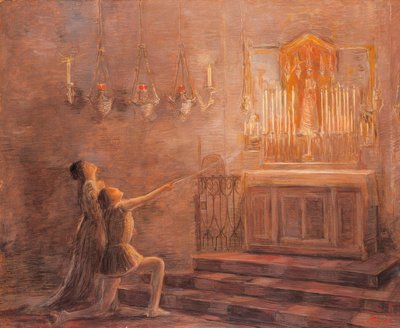 Ugo y Parisina en la capilla de Loreto de Gaetano Previati